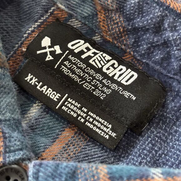 Off The Grid Destroyer Flannel Shirt Mens XXL Blue Plaid Button Up - Picture 6 of 12